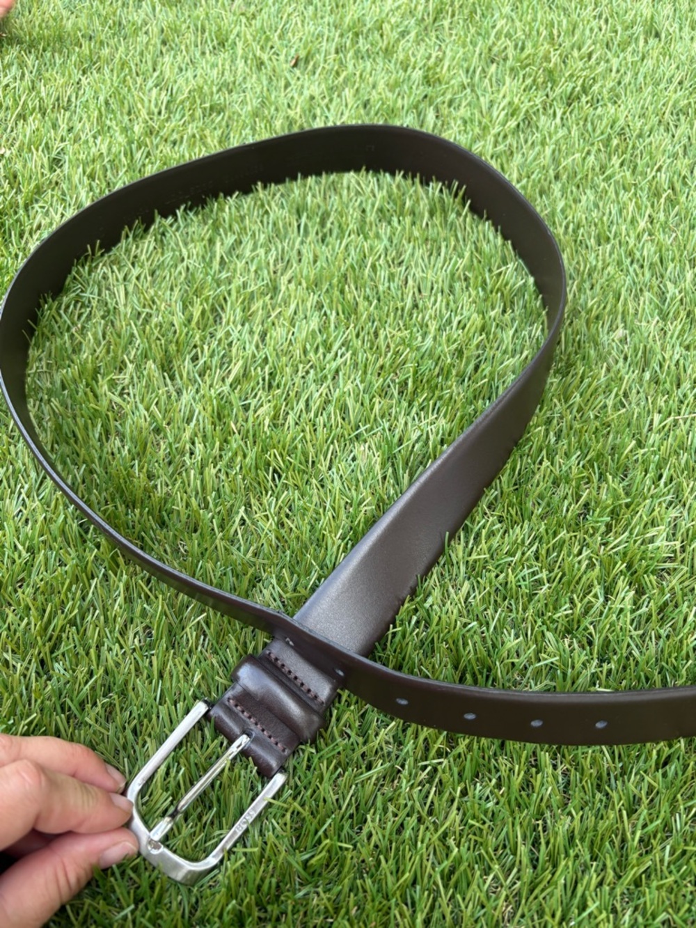 Boss Ugo Dark Brown Leather Belt with Silver Buckle